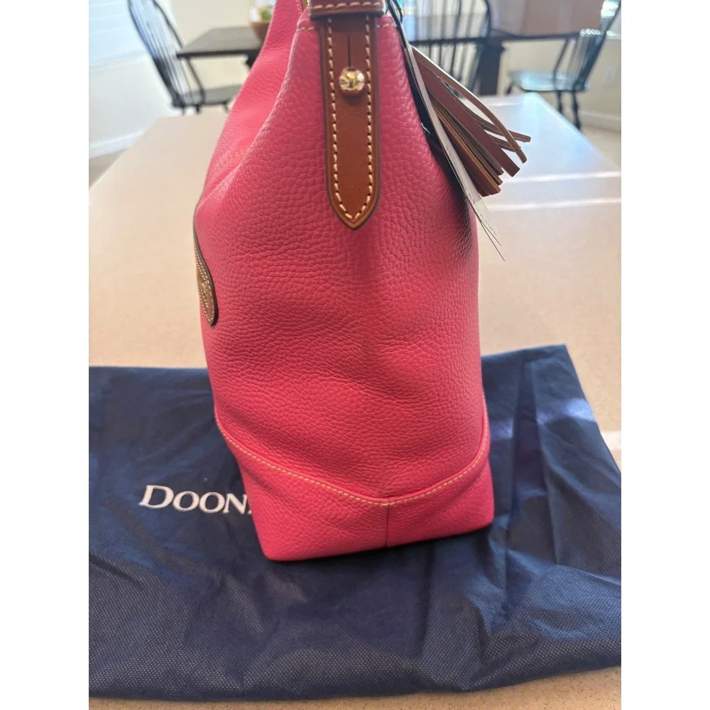 Dooney & Bourke Pebbled Leather Hobo‎ Shoulder Bag Pink Tassel Large
